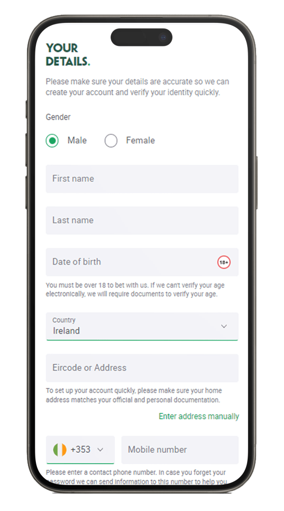 Registration on Paddy Power App